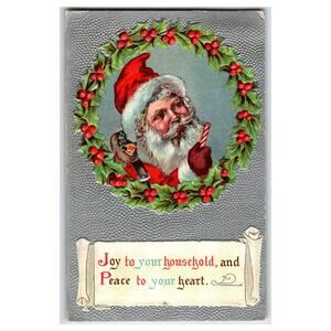 Vintage Embossed Santa Claus Christmas Postcard 1909 Holiday Greeting